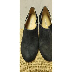 Coach Black Suede High Heel Ankle Booties With Snake Print Heel Accents Size 6